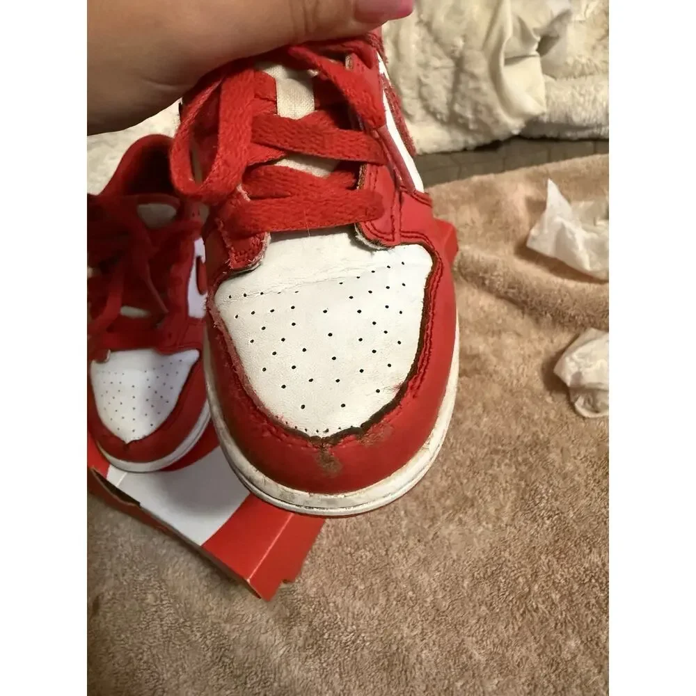 Nike Dunk Low Red/White Leather Lace-Up Low Top Sneaker Unisex Kids US 13